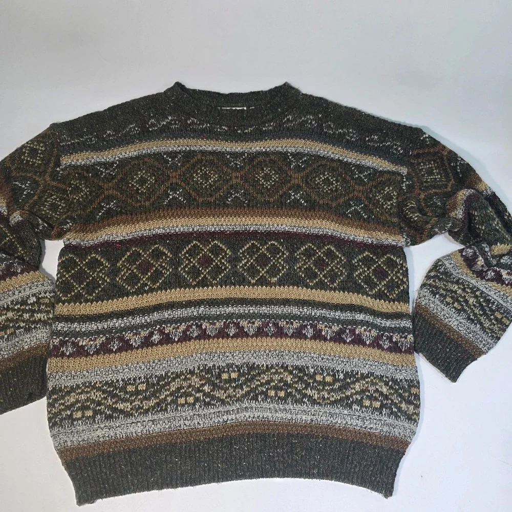 Vintage Prima Magalia Knit Sweater Mens L Brown Wool Blend Crew Neck Coogi Style